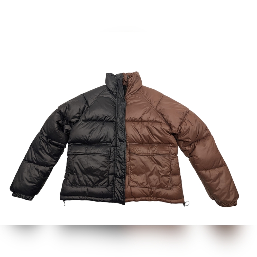 NWT Forever 21 Color Block Puffer Jacket Sz S Black/Brown Women Funnel Neck - Picture 17 of 17